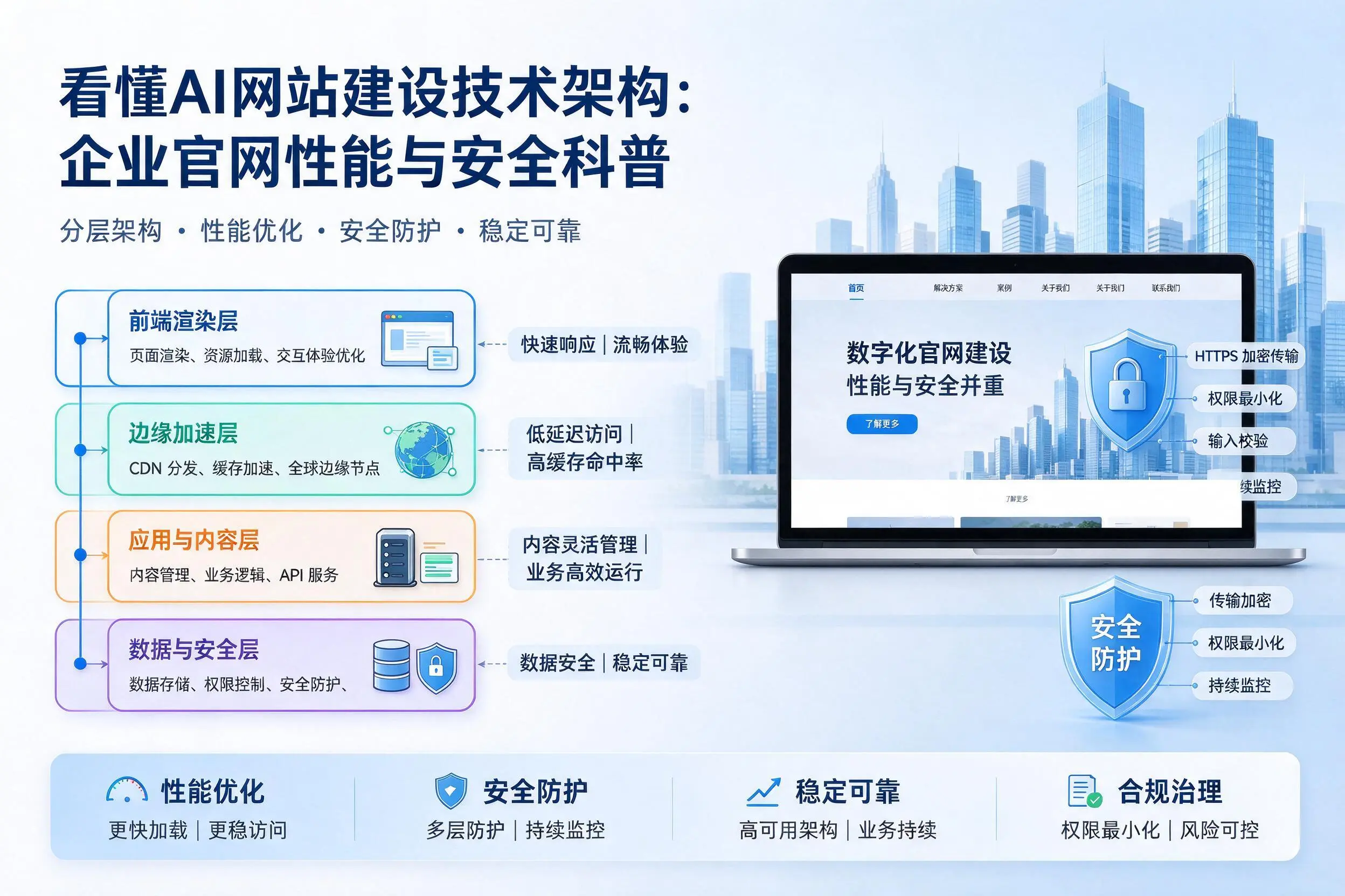 看懂AI网站建设技术架构:克拉玛依企业官网性能与安全科普