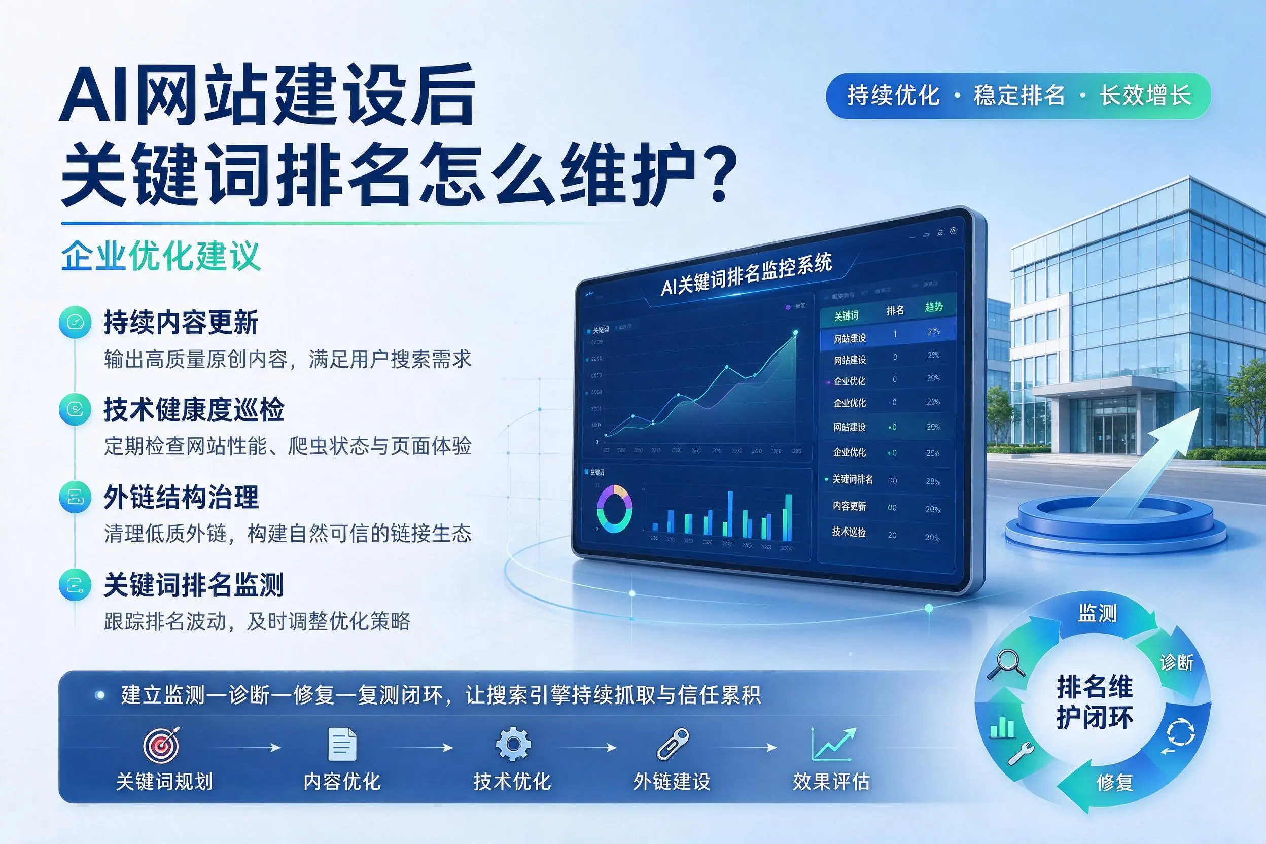 AI网站建设后关键词排名怎么维护？克拉玛依企业优化建议