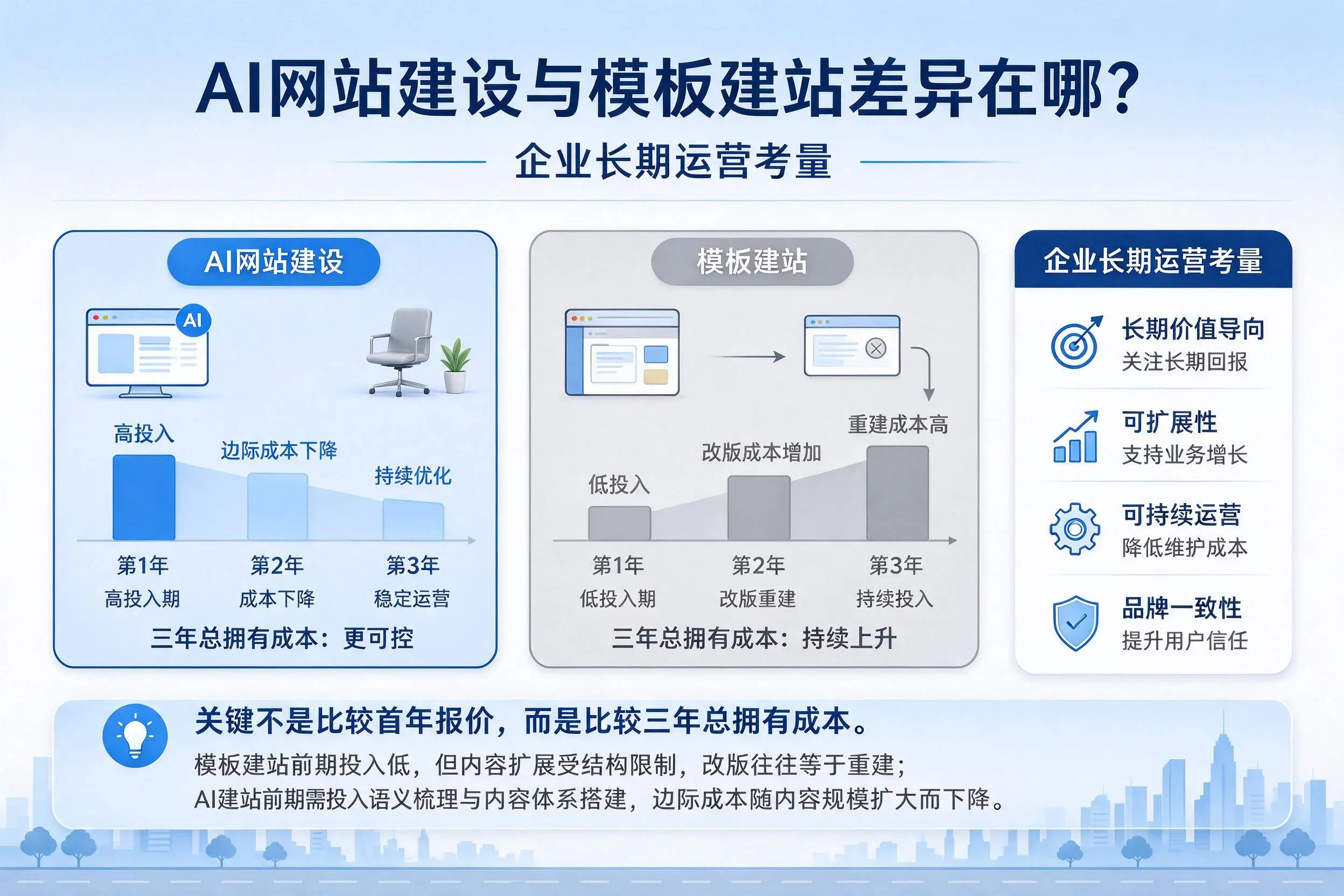 AI网站建设与模板建站差异在哪？克拉玛依企业长期运营考量