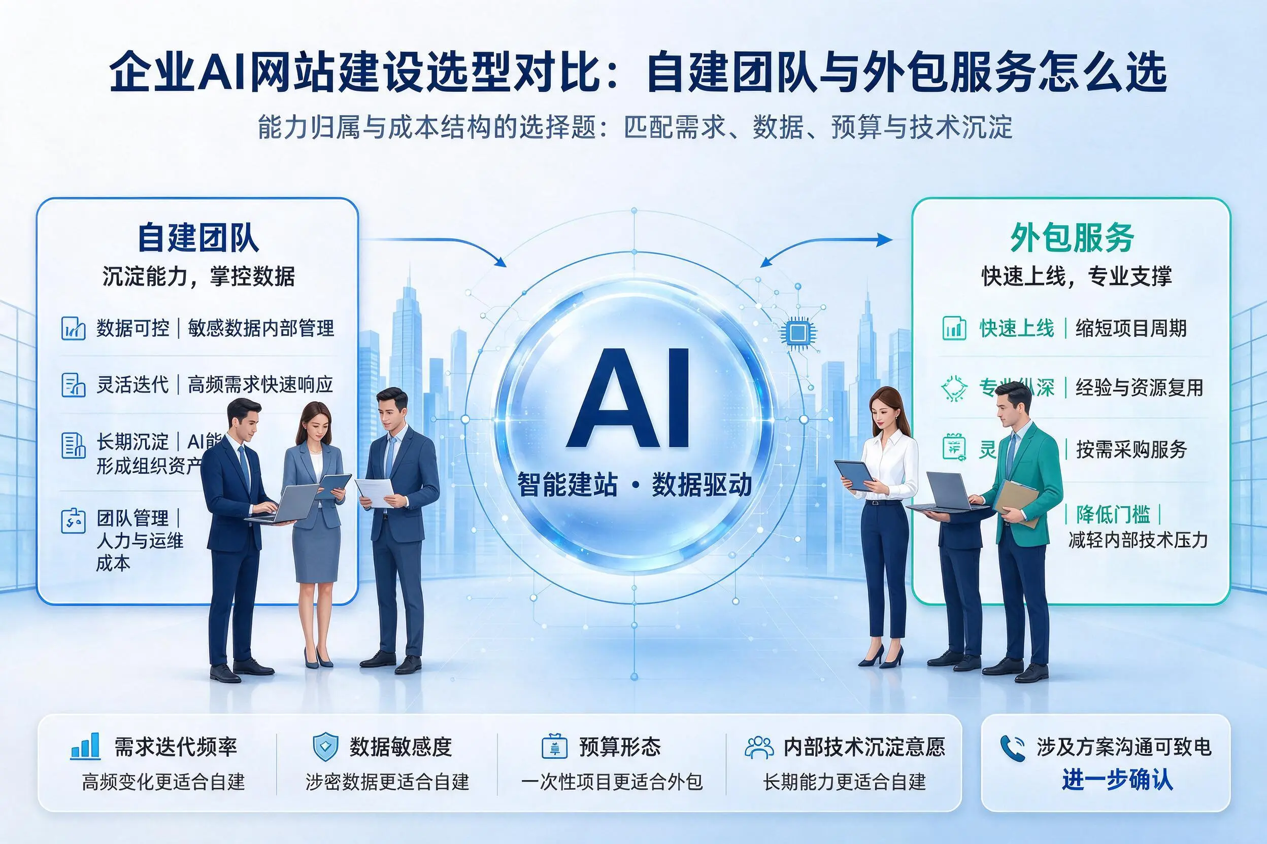 克拉玛依企业AI网站建设选型对比:自建团队与外包服务怎么选